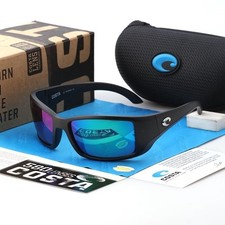 Costa Del Mar Blackfin Matte Black Green Mirror 580P Polarized Sunglasses NIB picture