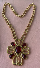 Vintage Napier Signed Gripoix Red Gold Cab Necklace Patent Pending Collectors picture