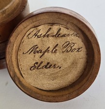 Old Treenware Covered Jar Signed  Early 19thc. SPICE BOX Maple Box Elder Wood picture
