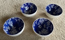 4-set of Pier 1 Batik Blue Floral Cereal/Soup Bowls – Pottery, Porcelain, Brazil picture