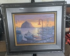 Vintage Framed Oil Painting-Morro Bay Sunset picture