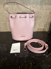 FURLA Leather Crossbody Handle Bucket Bag Pink Quartz Preppy Italy BRAND NEW picture