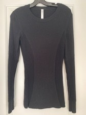 Lululemon 100% Merino Wool Pullover Sweater Womens Size 12 Black RIb Knit picture