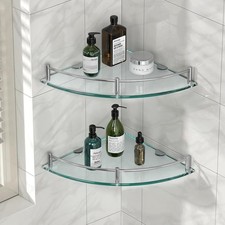 YorkHoMo Glass Corner Shelves Tempered Bathroom Eestantes para Baños with Rail W picture