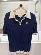 Casablanca Men’s Knit Ribbed Boucle Navy Shirt Size Large picture
