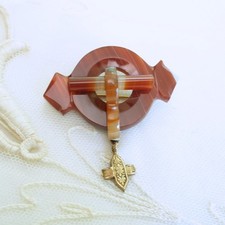 Antique Victorian Scottish Brooch Banded Agate Large Agate Pin picture