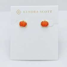 New Kendra Scott Pumpkin Gold Plated Stud Earrings In Orange Shell picture