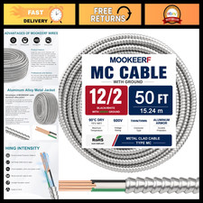 50FT 12/2 MC Cable with Ground - 12AWG Pure Copper Metal Clad Wire, 2 Conductor picture
