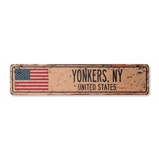 YONKERS NY UNITED STATES Vintage Street Sign American flag city country rustic picture