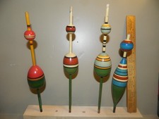 4 Old Vintage WOOD FISHING BOBBERS / FLOATS - Great Colors. NO WEAR DAMAGE picture