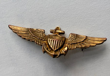 Authentic WWII U.S. Navy Aviator Wings pin,10kt gold over sterling, approx. 1.5