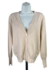Worthington Women's Light Beige Metallic Button Up Cardigan Sweater - M picture