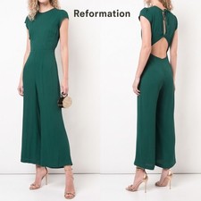 NWOT Reformation Mayer Green Jumpsuit Size 4 Open Back Emerald Romper picture