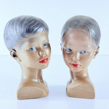 Set of 2 Mannequin Heads 1960's W/ Black Hair Dark Skin Red Lipstick 9