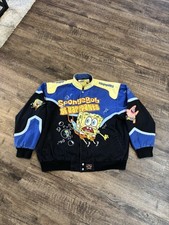 Vintage JH Designs SpongeBob SquarePants Embroidered NASCAR Jacket Mens 2XL Blue picture