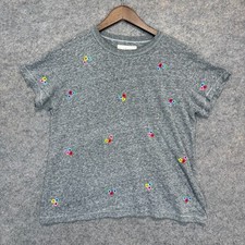 the GREAT Tossed Floral Embroidered Crop Tee Shirt Womens XS 0 Relaxed Gray picture