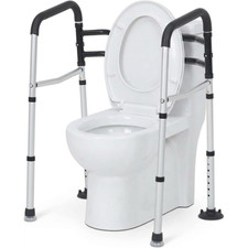 Senior Toilet Safety Rails Adjustable 350lb Tool-Free Aluminum Suction Non-Slip picture