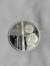 1985 MEXICO FIFA World Cup 1986 Football Soccer Proof Silver $100 Coin i116498 picture