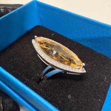 JTV Lab-Grown Citrine 12 CTW 925 Sterling Silver Rhodium Plated Ring Size 6 picture