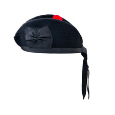 Scottish Glengarry AAR Plain Hat Red Pompom on Top 100% Wool cotton picture