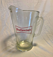 Vintage Budweiser Heavy Glass Beer Pitcher 60 oz Pebbled Bottom Bowtie Logo 9