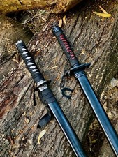 2 Pcs HANDMADE JAPANESE SAMURAI KATANA SWORD FOLDED STEEL SHARP FULL TANG picture