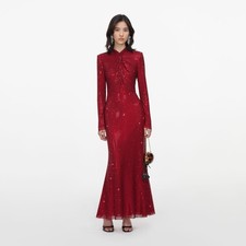 self portrait RED RHINESTONE MESH TWIST MIDI DRESS $ 895 Size US 8 UK 12 picture
