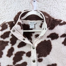 Womens XL Ariat REAL Fleece Pullover Brown Cow Print Sherpa Western Boho Jacket picture