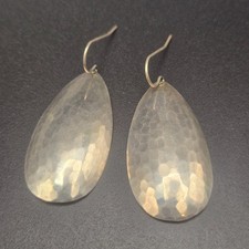 Vintage 925 Sterling Silver Hammered Teardrop Dangle Earrings Modernist Drop picture