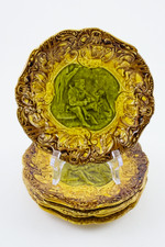 6 Antique Villeroy & Boch Schramberg 1837-1900 Majolica Hunting Man & Dog Plates picture