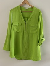 Cato Women’s Plus 14/16W Brown Woven Polyester V-Neck Zip Roll Tab Blouse picture