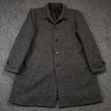 J Crew Thompson Car Coat in Herringbone Mens 46 Gray Button Up Poly Wool Blend picture