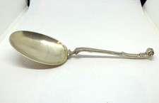 Antique Dutch Silver 880 Serving Spoon 42g 16.3cm Scroll Handle picture