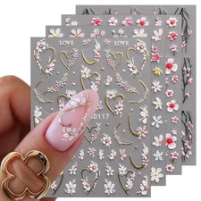 JMEOWIO 3D Embossed Flower Nail Art Stickers Decals Self-Adhesive 5D Colorful picture