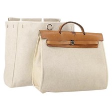 HERMES Tower ash Her bag MM Hand Bag Coated Canvas Beige Auth bs29477 picture