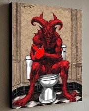 Satan Red Devil On The Toilet 40x30CM painting HITT Signed Art w/COA picture