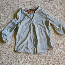 Antilia Femme Women’s White/Brown Polka Dot V-Neck 3/4 Sleeve Button Blouse L picture