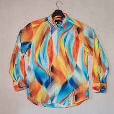 Vintage 90s Men's Button Front Shirt M Colorful Cotton Groovy Funky Disco picture
