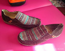 Roper womens canvas Slip-On Casual Shoes Fringe Striped Brown/Multicolor 8.5 picture