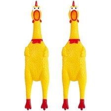 Lot of 2X Large Screaming Chicken Toy Rubber Squawking Chicken 12 inch picture