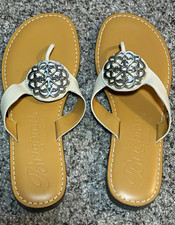 Brighton Women's Leather Thong Sandals Medallion Cream/Tan/Silver US 7.5 M picture