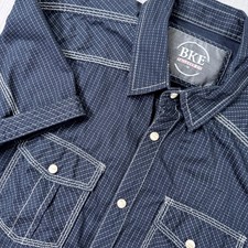 BKE Pearl Snap Shirt Men Medium Tailored Fit Blue Western Short Sleeve Flip Cuff picture