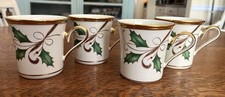Set of (4) Lenox Holiday Nouveau Coffee Mugs Gold Rim - 3.5” Tall picture