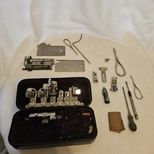 Vintage Greist Sewing Machine Attachments in Metal FREE Sewing Box Plus Extras picture
