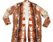Chico's Size 3 Large Paisley Knit Open Front Cardigan Cotton Rayon Orange Tan picture