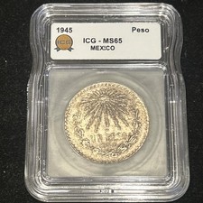 SASA 1945 Mexico Silver Peso ICG Graded Ms65 picture