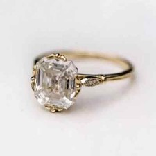 14K Yellow Gold Plated 3Ct Asscher Cut Moissanite Engagement Wedding Ring Women picture