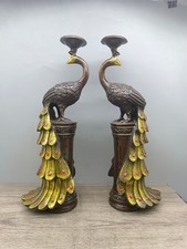 Chinese A pair of exquisite antique collection copper peacock candle holders picture