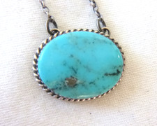 Navajo Alfred Martinez Bar-Link Turquoise Pendant 925 Sterling Silver Necklace picture