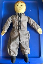 Handmade Rag & Cloth Boy Doll Brown Hair Brown Eyes Gingham Outfit Cloth Fabric picture